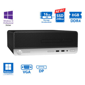 HP 400G5 SFF i5-8500/8GB DDR4/240GB SSD New & SA16GB/DVD/10P Grade A Refurbished PC