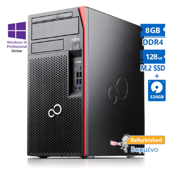 Fujitsu P757 Tower Celeron G3930/8GB DDR4/128GB M.2 SSD & 320GB/No ODD/10P Grade A+ Refurbished PC - Image 1