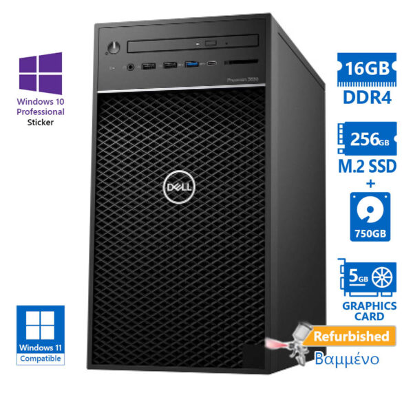 Dell Precision 3630 Tower Xeon E-2174G(4-Cores)/16GB DDR4/256GB M.2 SSD & 750GB/Nvidia 5GB/DVD/10P G - Image 1