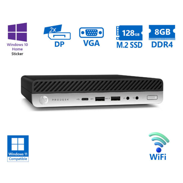 HP ProDesk 600G4 DM WiFi i3-8100T/8GB DDR4/128GB M.2 SSD/No ODD/10H Grade A Refurbished PC - Image 1