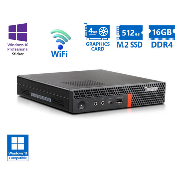 Lenovo (A-) ThinkCentre M920x Tiny WiFi i7-8700T/16GB DDR4/512GB M.2 SSD/AMD Radeon RX 560 (4GB)/No - Image 1
