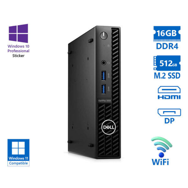 Dell Optiplex 3000 DM WiFi i5-12500T/16GB DDR4/512GB M.2 SSD/No ODD/10P Grade A Refurbished PC - Image 1