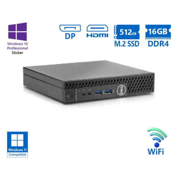 Dell Optiplex 3070 DM WiFi i5-8500T/16GB DDR4/512GB M.2 SSD/No ODD/10P Grade A Refurbished PC - Image 1