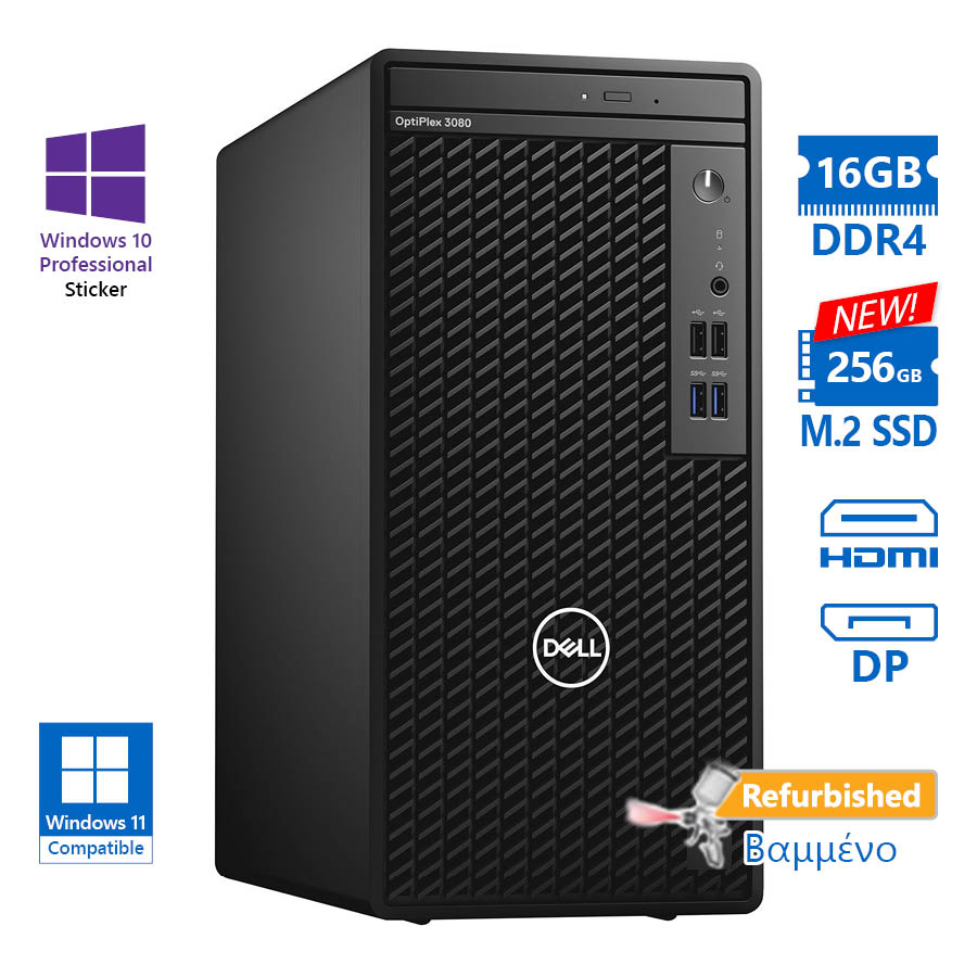 101603_1 Dell 3080 Tower i5-10500/16GB DDR4/256GB M.2 SSD New/No ODD/10P Grade A+ Refurbished PC - Image 1