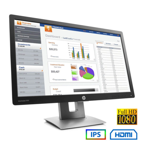 Used Monitor E232 IPS LED/HP/23\"FHD/1920x1080/Wide/Black/D-SUB & DP & HDMI & USB HUB - Image 1