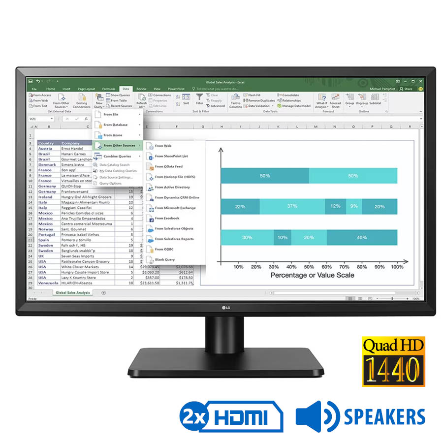 101442_1 Used Monitor 27QD58P-B/LG/27\"QHD/2560x1440/Wide/Black/w/Speakers/DP & 2x HDMI - Image 1