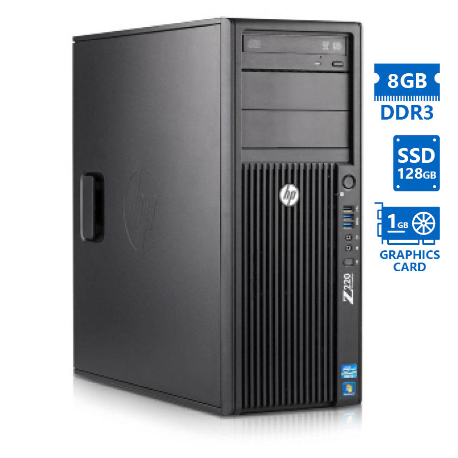 101658_1 HP (A-) Z220 Tower Xeon E3-1225v2/8GB DDR3/128GB SSD/Nvidia 1GB/DVD/7P Grade A- Workstation Refurbis - Image 1