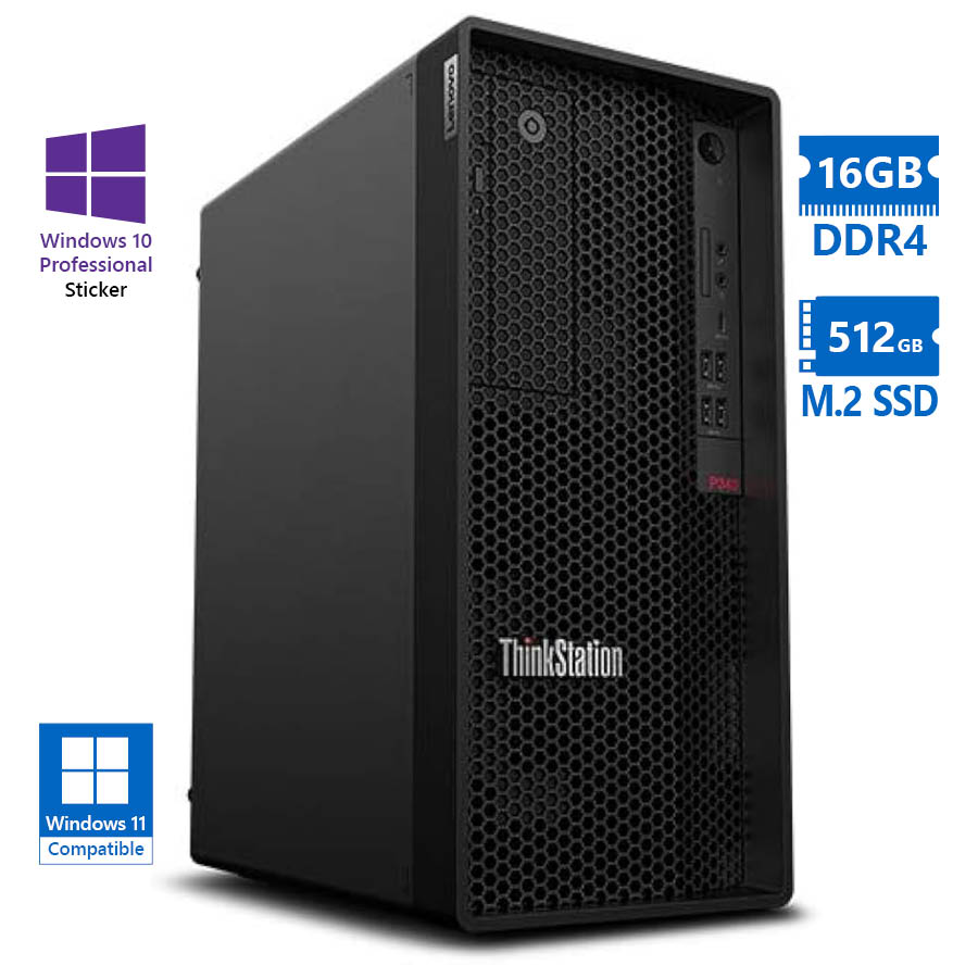 101945_1 Lenovo Thinkstation P340 Tower i7-10700k/16GB DDR4/512GB M.2 SSD/DVD/10P Grade A Workstation Referbi - Image 1