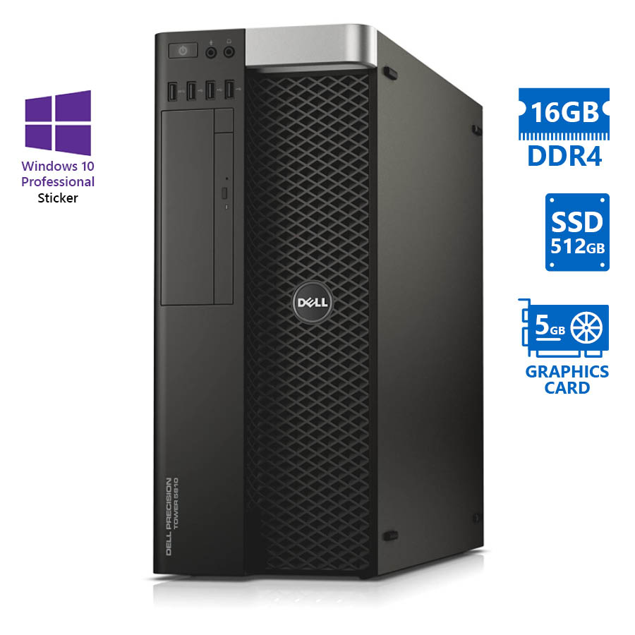 102091_1 Dell Precision 5810 Tower Xeon E5-1630v3(4-Cores)/16GB DDR4/512GB SSD/Nvidia 5GB/DVD/10P Grade A Wor - Image 1