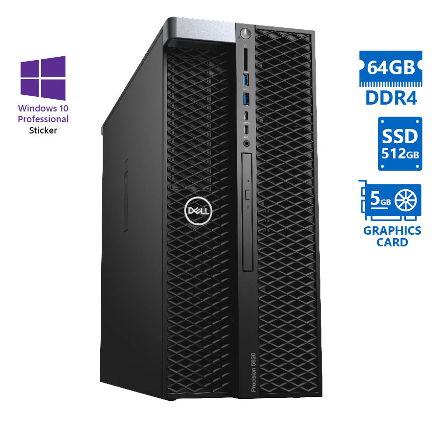 102107_1 Dell Precision 5820 Tower Xeon W-2102(4-Cores)/64GB DDR4/512GB SSD/Nvidia 5GB/No ODD/10P Grade A Wor - Image 1