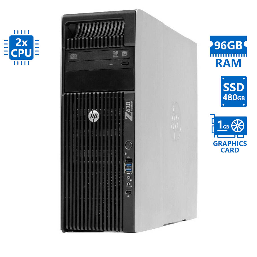 99981_1 HP Z620 Tower Xeon 2xE5-2643v2(6-Cores)/96GB DDR3/480GB SSD/Nvidia 1GB/DVD/7P Grade A Workstation Re - Image 1