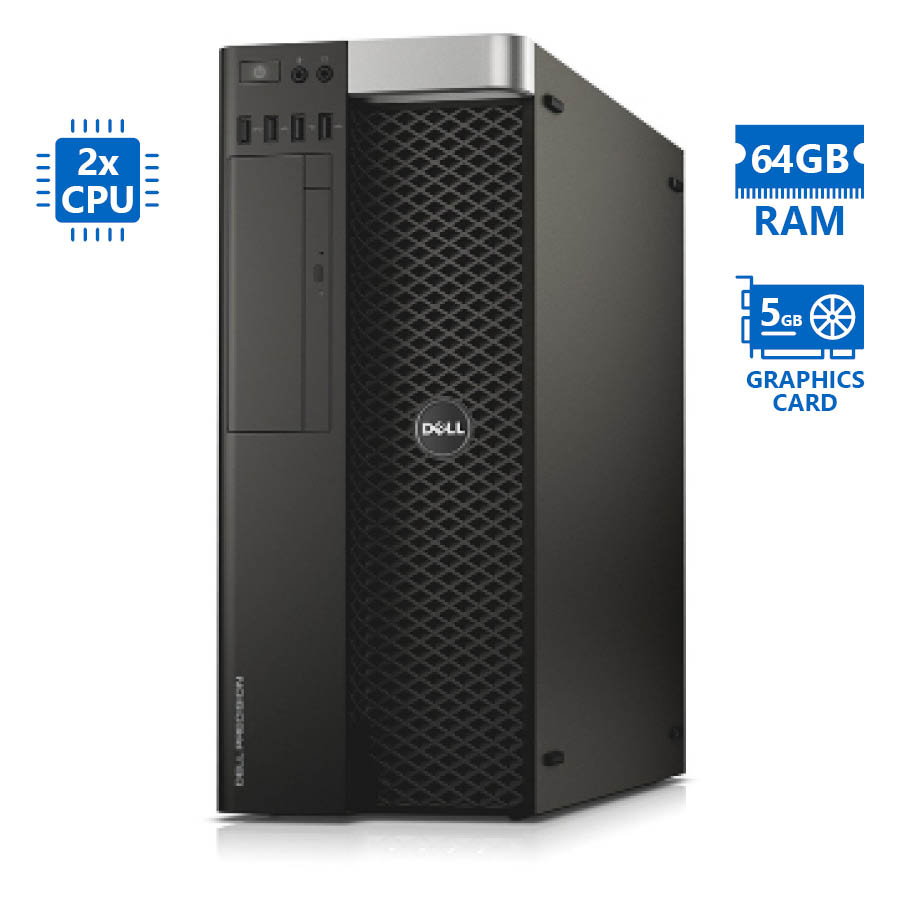 102206_1 Dell Precision T5600 Tower Xeon 2xE5-2680(8-Cores)/64GB DDR3/1TB/DVD/Nvidia 5GB/7P Grade A Workstati - Image 1