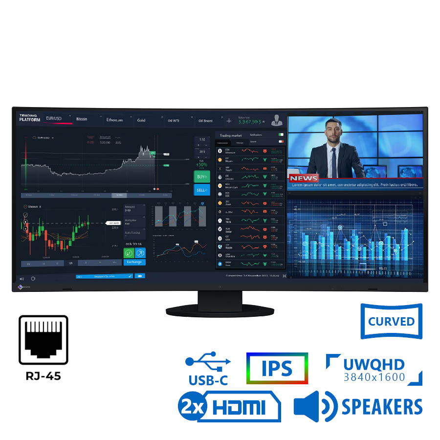 102457_1 Used (A-) Monitor EV3895 Ultrawide Curved IPS/Eizo/37.5``UW-QHD/3840x1600/Black/w/Speakers/Grade A-/ - Image 1