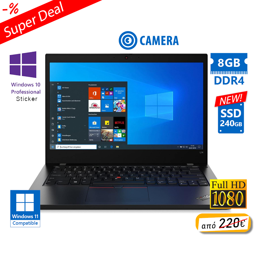 101538_1 Lenovo ThinkPad L14 Gen 1 i5-10210U/14``FHD/8GB DDR4/240GB SSD New/No ODD/Camera/10P Grade A Refurbi - Image 1