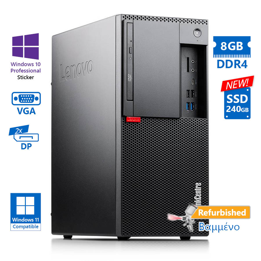 102866_1 Lenovo M920t Tower i5-8500/8GB DDR4/240GB SSD New/DVD/10P Grade A+ Refurbished PC - Image 1