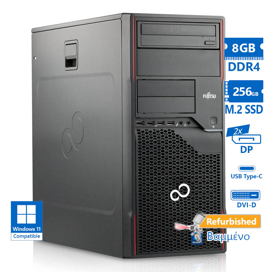 102872_1 Fujitsu P958 Tower i5-8500/8GB DDR4/256GB M.2 SSD/No ODD/Grade A+ Refurbished PC - Image 1