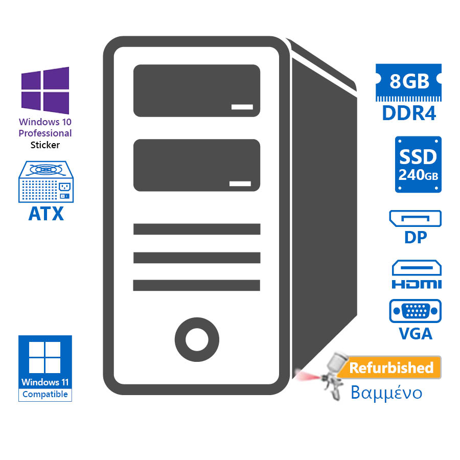 102935_1 OEM Tower i3-8100/8GB DDR4/240GB SSD/DVD/10P Grade A+ Refurbished PC - Image 1