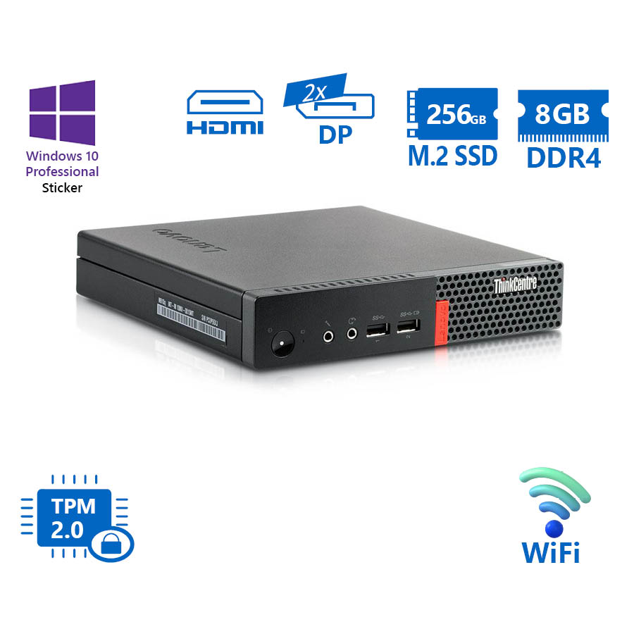 95802_1 Lenovo ThinkCentre M910q Tiny WiFi i5-7500T/8GB DDR4/256GB M.2 SSD/No ODD/10P Grade A Refurbished PC - Image 1