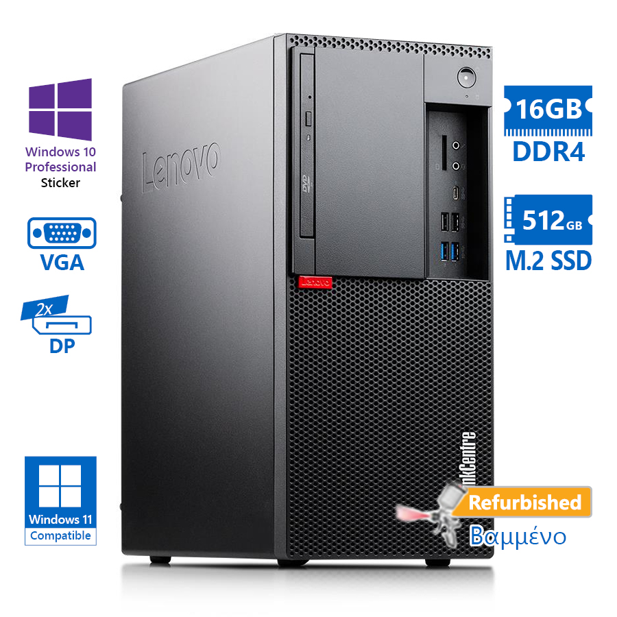 101933_1 Lenovo M920t Tower i7-8700/16GB DDR4/512GB M.2 SSD/No ODD/10P Grade A+ Refurbished PC - Image 1