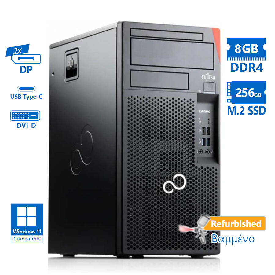 102872_11111 Fujitsu P958 Tower i5-8500/8GB DDR4/256GB M.2 SSD/No ODD/Grade A+ Refurbished PC - Image 1