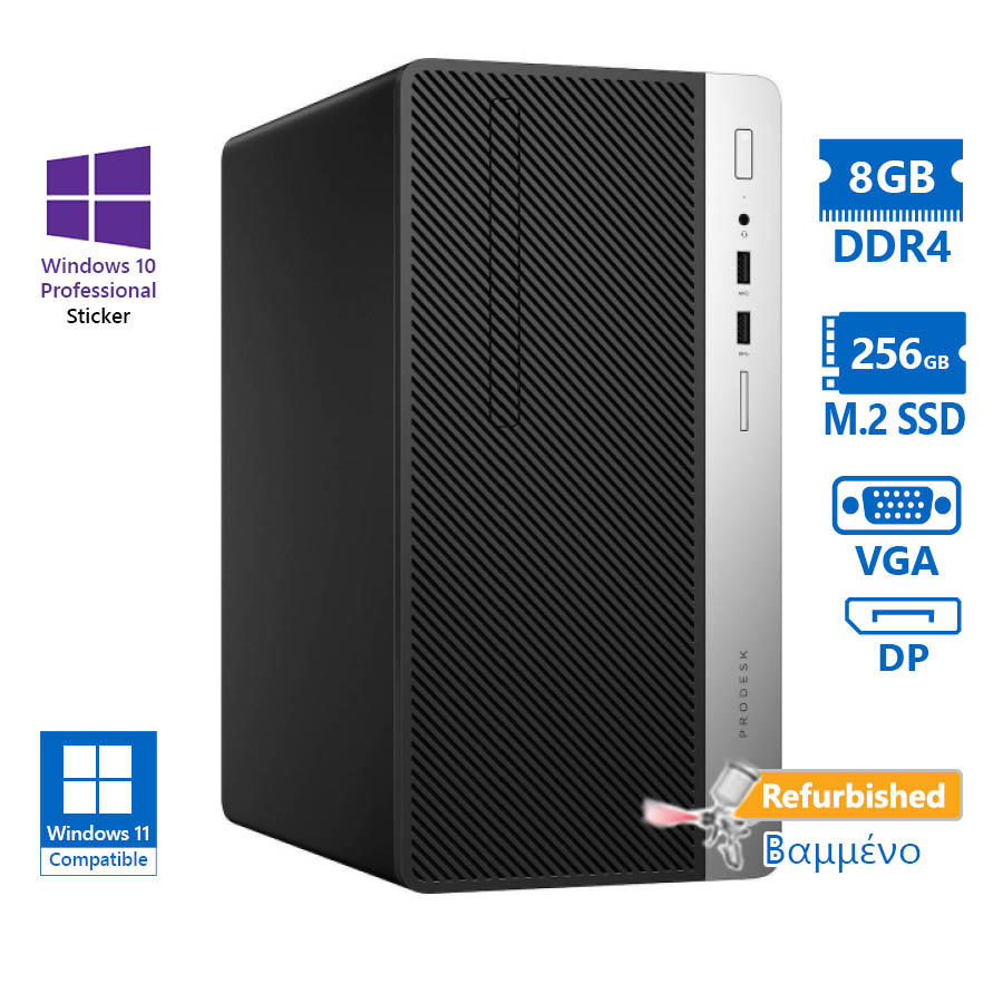 102886_1 HP 400G5 Tower i7-8700/8GB DDR4/256GB M.2 SSD/DVD/10P Grade A+ Refurbished PC - Image 1