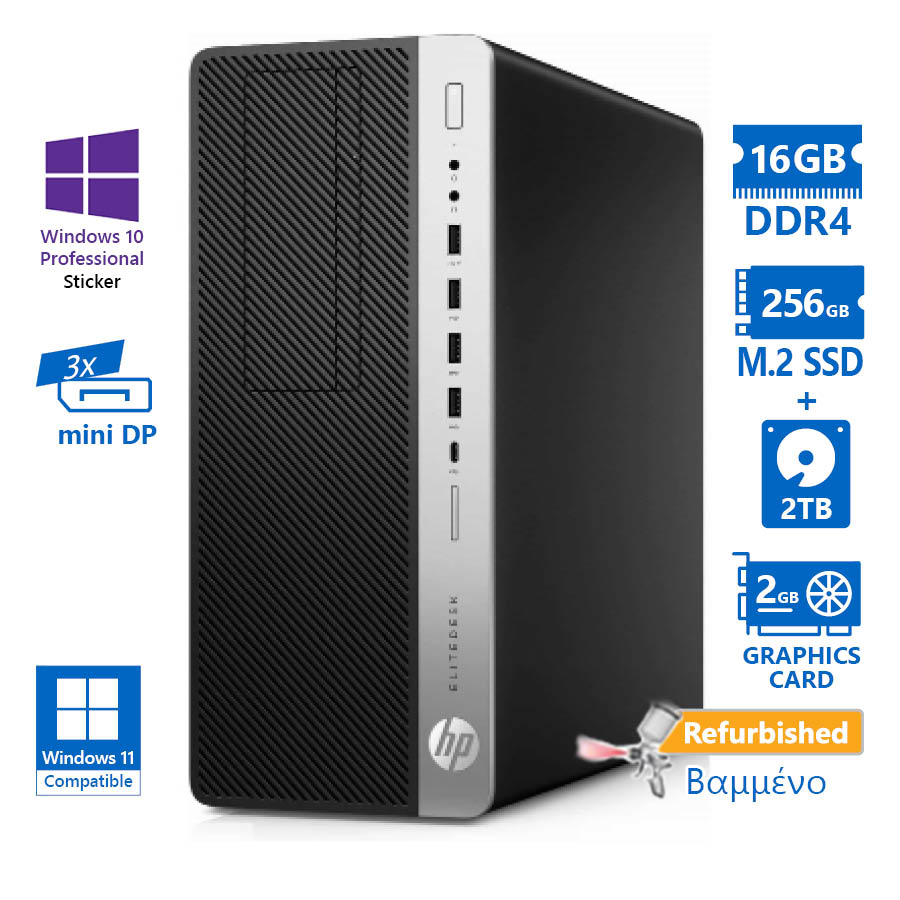 103030_1 HP 800G4 Tower i7-8700/16GB DDR4/256GB M.2 SSD & 2TB/Quadro P400 (2GB)/DVD/10P Grade A+ Refurbished - Image 1