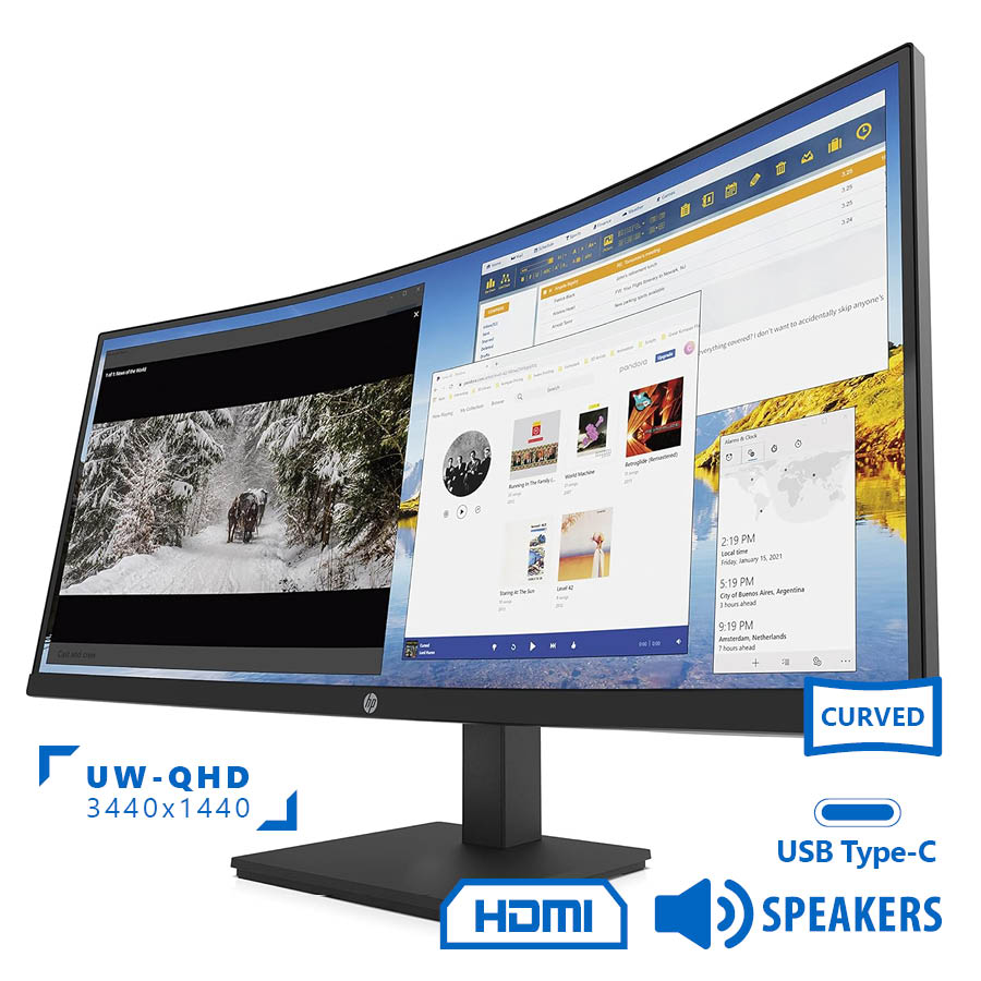 103118_1 Used Monitor P34HC G4 Curved/HP/34``UW-QHD/3440x1440/Wide/Black/w/Speakers/DP & HDMI & USB Type-C & - Image 1