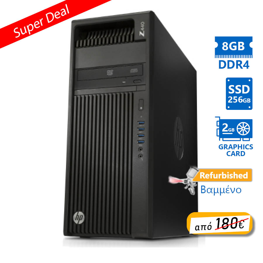 95410_1 HP Z440 Tower Xeon E5-1620v3(4-Cores)/8GB DDR4/256GB SSD/ATI 2GB/DVD/8P Grade A+ Workstation Refurbi - Image 1