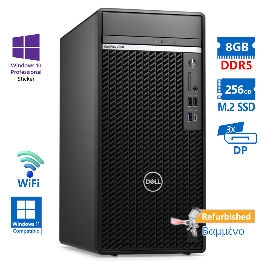 103315_1 Dell Optiplex 7000 Tower WiFi i7-12700/8GB DDR5/256GB M.2 SSD/DVD/10P Grade A+ Refurbished PC - Image 1