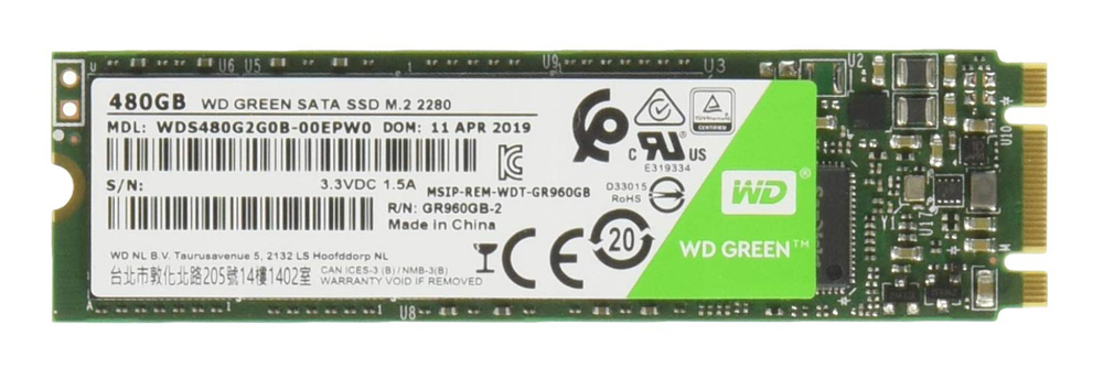 WDS480G2G0B-FR WD M.2 SATA III SSD Green WDS480G2G0B, 480GB, 545MBps, Factory Recertified - Image 1