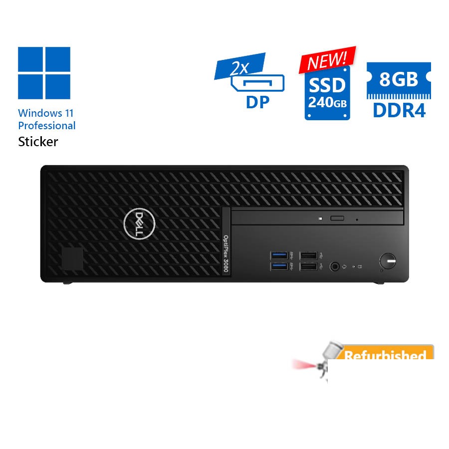 tmp-clean-57b098af32b856a90b042541d055b3a0 Dell 3080 SFF i3-10300/8GB DDR4/240GB SSD New/No ODD/11P Grade A+ Refurbished PC - Image 1