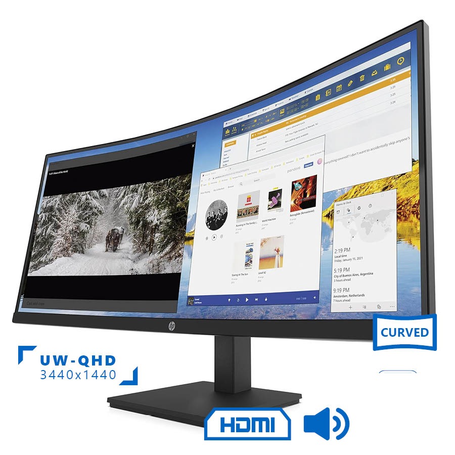 Used Monitor P34HC G4 Curved/HP/34``UW-QHD/3440x1440/Wide/Black/w/Speakers/DP & HDMI & USB Type-C & Used Monitor P34HC G4 Curved/HP/34``UW-QHD/3440x1440/Wide/Black/w/Speakers/DP & HDMI & USB Type-C & - Image 1